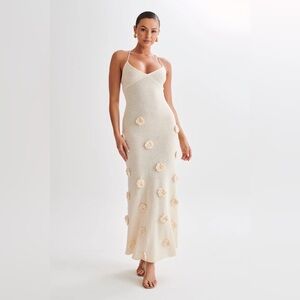 Meshki Suki Knit Maxi Dress With Flowers - Nude